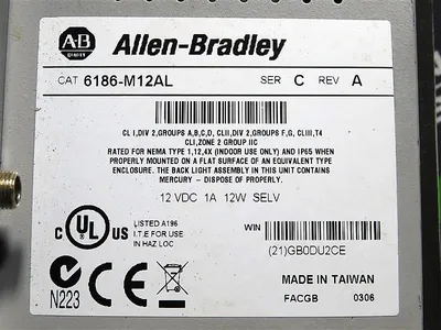 Allen Bradley 6186-M12AL Operator Interface Panel Ser. C Rev. A 12VDC For Parts