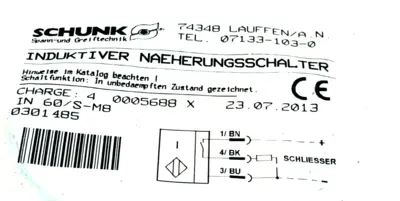 NEW SCHUNK IN 60-S-M8 INDUCTIVE PROXIMITY SWITCH IN60SM8