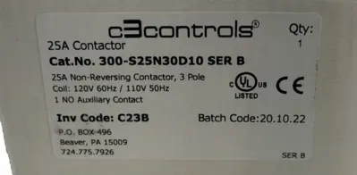 NEW C3CONTROLS 300-S25N30D10 NON-REVERSING CONTACTOR SER.B 300S25N30D10