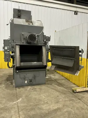 5 CU FT X 15 HP WHEELABRATOR TUMBLAST RUBBER BELT SHOT BLAST CABINET: YOBRO #25013