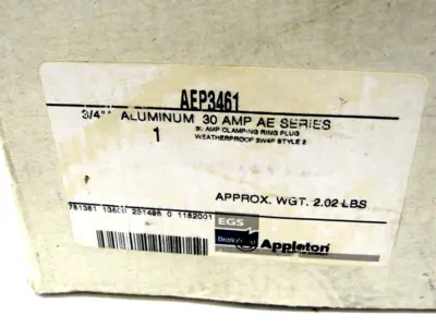 NEW APPLETON AEP3461 3/4" ALUMINUM PLUG 30AMP AE SERIES