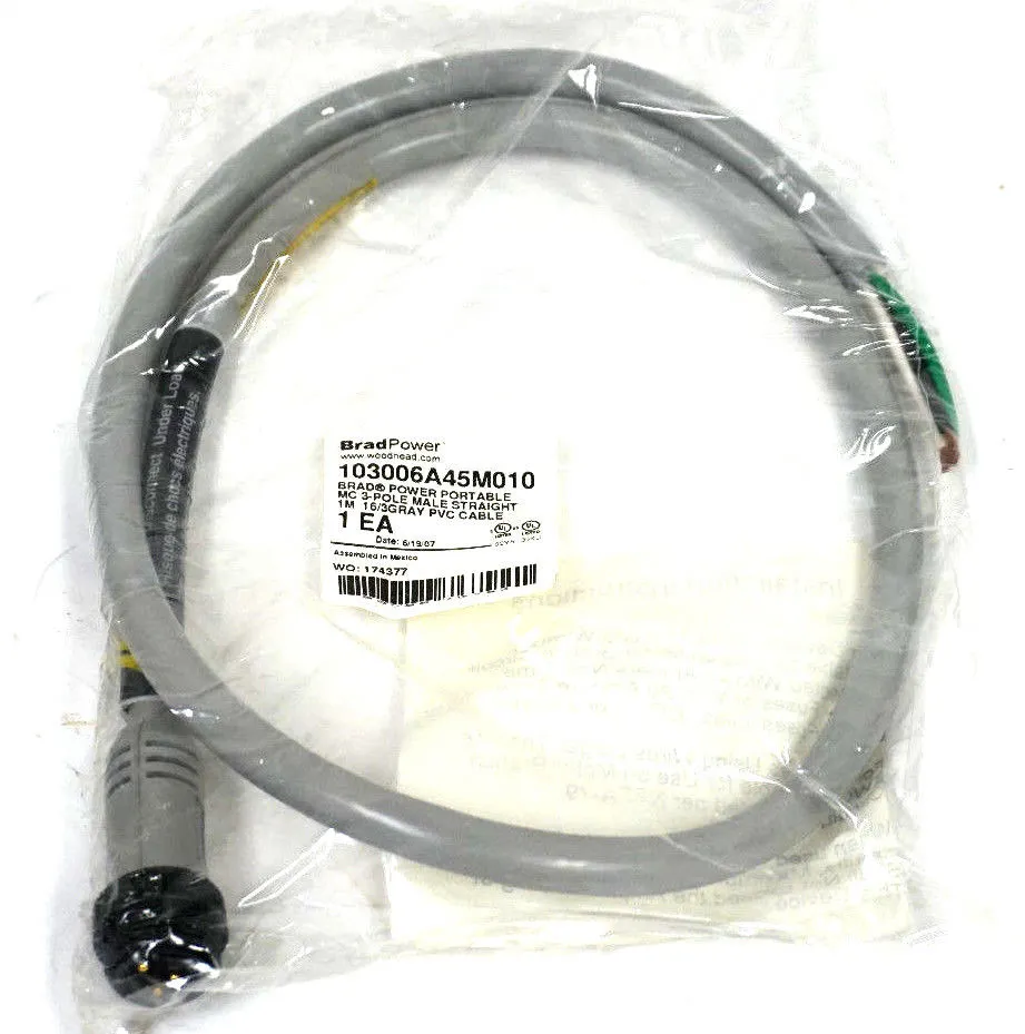NEW DANIEL WOODHEAD 103006A45M010 PORTABLE MC 3 POLE MALE STRAIGHT 1M PVC CABLE