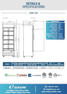 New | in-Stock Dukers New Dukers DSM-15R Commercial Single Glass Swing Door Merchandising Reach-in Cooler Refrigerator Display Refrigerators Illinois US | Falcon Restaurant Supply #1376405