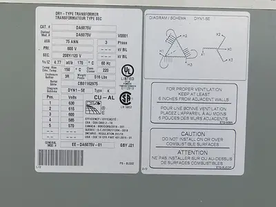 75 kVA Temporary Power Distribution Cart 600V Pri. 208Y/120V Sec.
