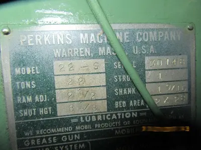 1679-230 Perkins 22 Ton HIGH SPEED Gap Frame Flywheel Power Press, Model 22