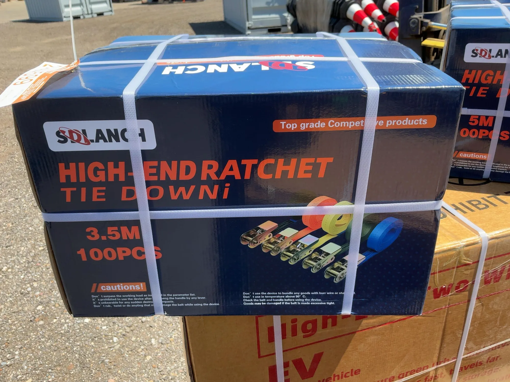 Lot of (100) New SDLANCH 1” Wide Straps with Ratchets Attached, 3.5 Meter Long, for looping around i...
