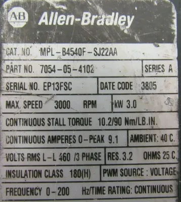 REFURBISHED ALLEN BRADLEY MPL-B4540F-SJ22AA SERVO MOTOR 7054-05-4102