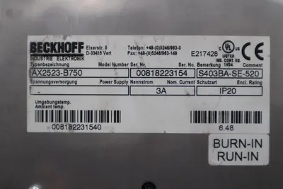 Beckhoff AX2523-B750 Servo Drive STOCK 3429-D