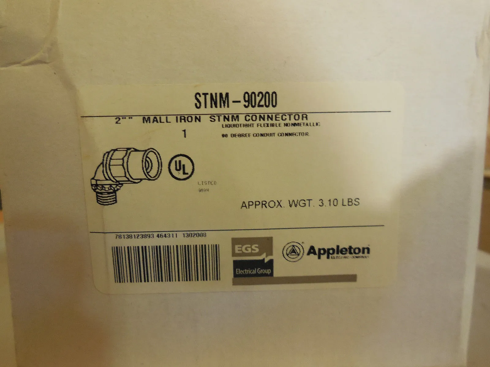 NEW APPLETON STNM-90200 MALL IRON CONNECTOR STNM90200