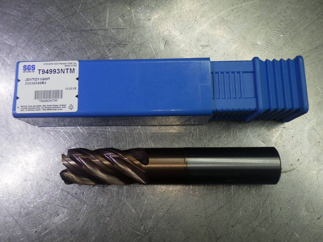Kyocera / SGS 25mm 5 Flute Carbide CR Endmill 25mm Shank 3mm R T94993NTM (LOC2025B)