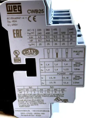 NEW WEG CWB25-11-30D15 CONTACTOR 25A CWB251130D15