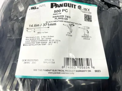 New | in-Stock Panduit Black Weather Resistant Nylon Marker Ties 14.6" Long LOT OF 600 Misc Fasteners Michigan US | Maverick Industrial Sales #1397305