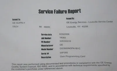 REPAIRED GENERAL ELECTRIC DS3800NGPA1B1C BOARD W/ DS3800GPA1A1B BOARD