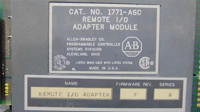 Allen Bradley 1771-ASC/A PLC-5 Remote I/O Adapter Module F/W Rev. F Used