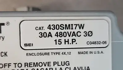 Used Bryant BRYANT 430SMI7W Disconnects South Carolina US | Palmetto Automation #1159086