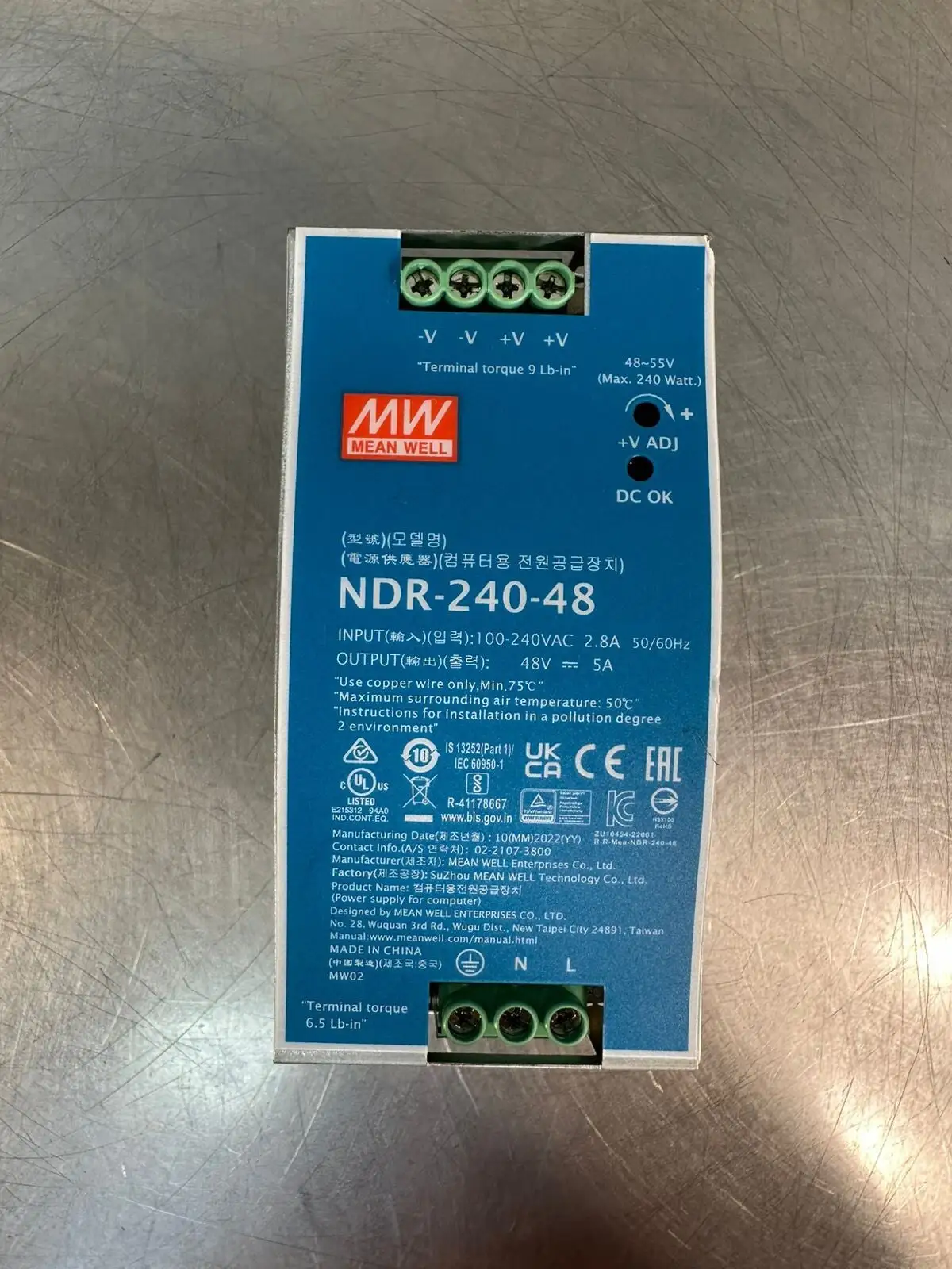 MeanWell NDR-240-48 Power Suppl 48V-5A 240Vac (2.3.3)