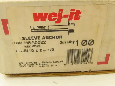 Wej-It HSA5622 Hex Head Sleeve Anchor Lot of 100