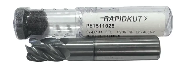 RapidKut 3/4" Carbide End Mill 5 Flute AlCrN Coated .090" Radius USA Made