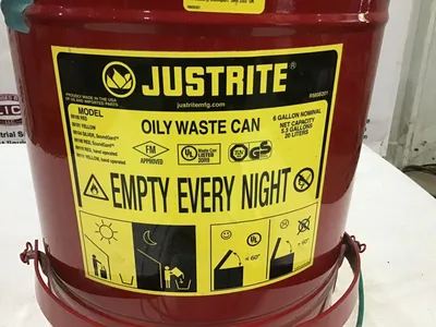 Justrite 9100 Foot Operated Oily Waste Can With Self-Closing Cover 6 gal Capacity