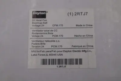 NEW Dayton 170CFM DC Axial Fan 2RTJ7 AMPS 0.57 Watts 13.7 STOCK H240A