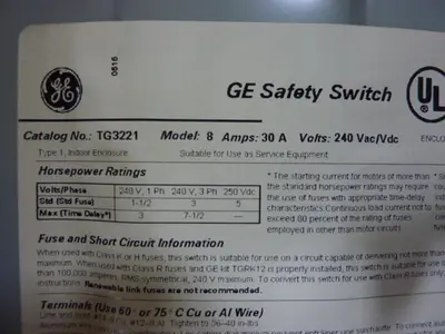 USED GENERAL ELECTRIC TG3221