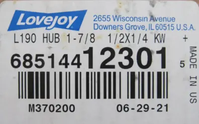 NEW LOVEJOY 68514412301 HUB L190 1-7/8 1/2 x 1/4 KW