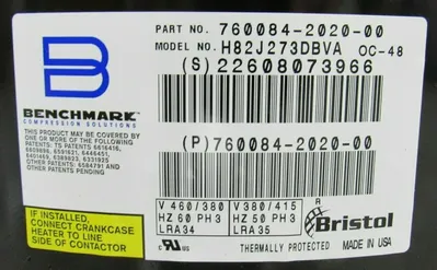 NEW BRISTOL H82J273DBVA SCROLL COMPRESSOR 760084-2020-00