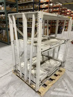 USED PROPER STORAGE SYSTEMS MANUAL ROLL OUT STORAGE DIE SHELVING