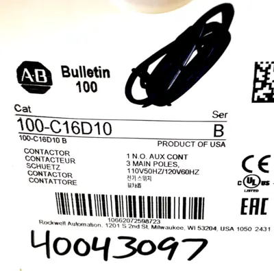 ALLEN BRADLEY 100-C16D10 CONTACTOR 100C16D10 NEW, SURPLUS