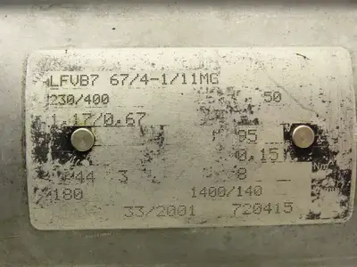 Zurrer LFVB7 67/4-1/11MG Brake Gearmotor 140-175 RPM 180W 230/400V 3PH IEC 63 LH
