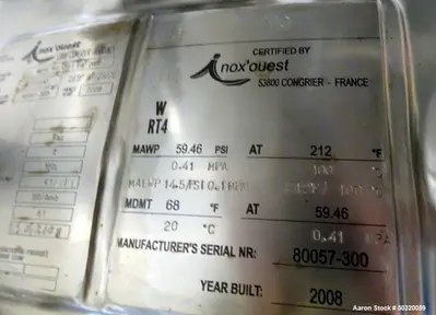Used Sanitary 316L Stainless Steel Pressure Vessel – 100L Inox'ouest Mixing Tank