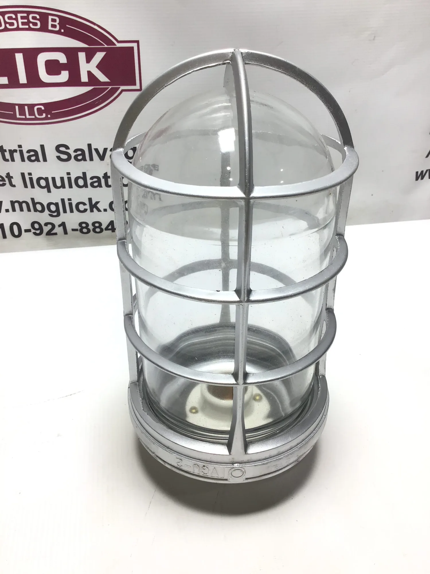 VINTAGE VGU-2 VAPORPROOF CEILING FIXTURE W/GLASS GLOBE & CAGE