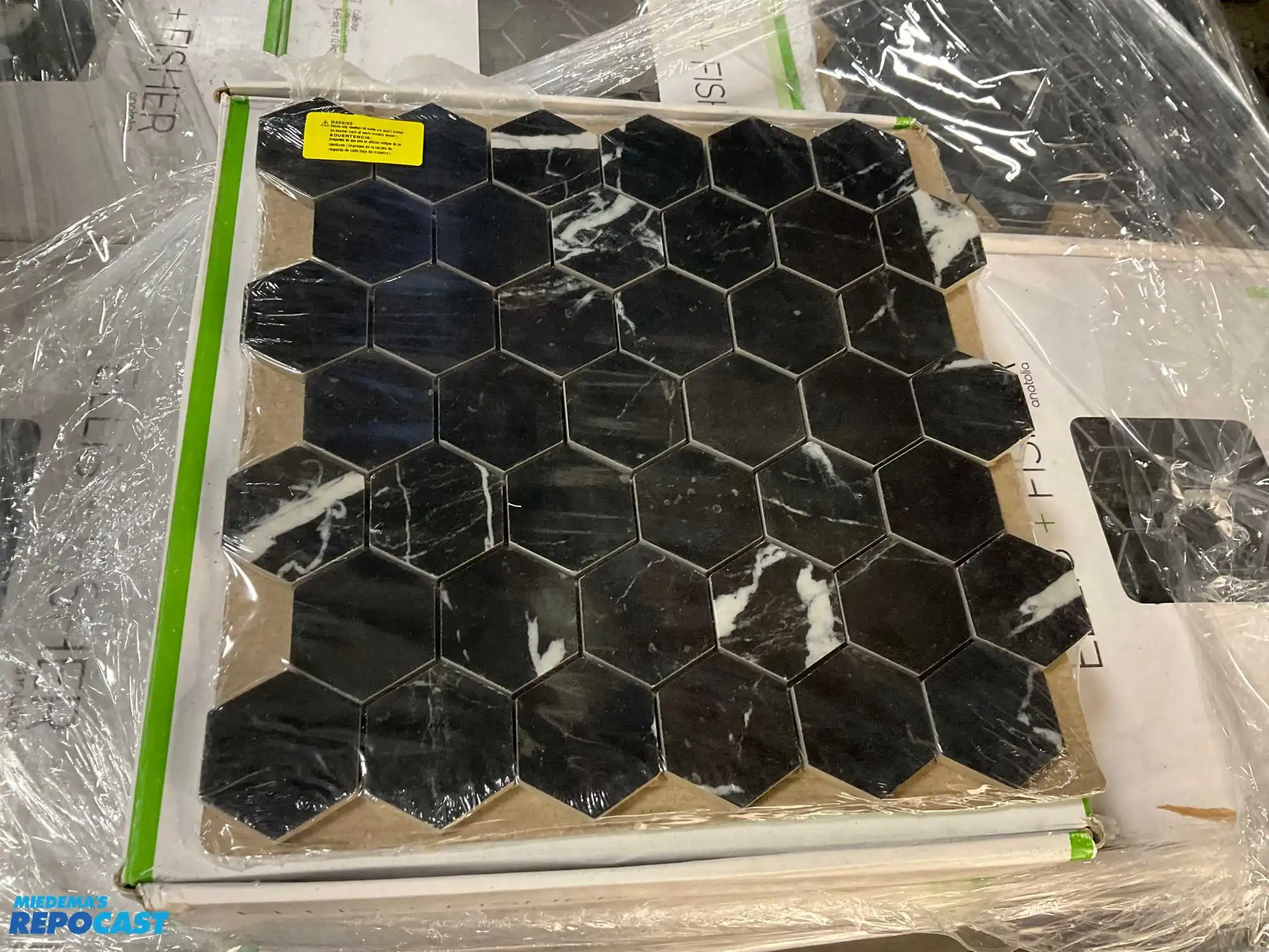 Pallet of 20 cases of Ellis + Fisher® Ariel Nero Marquina 12 x 12 Polished Porcelain Hexagon...