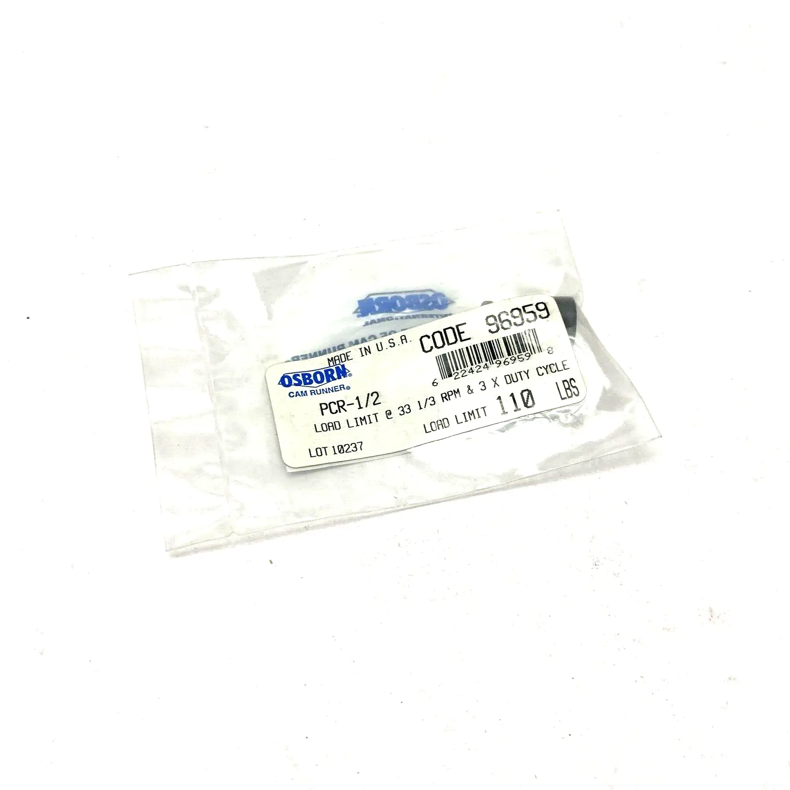 USED OSBORN CAM RUNNER LOAD RUNNER CAM BEARING LIMIT 110LBS 33-1/3 RPM & 3X DUTY CYCLE