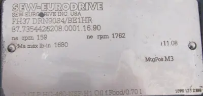 NEW SEW EURODRIVE FH37 DRN90S4/BE1HR GEARMOTOR 230/460V 11.08 FH37DRN90S4BE1HR