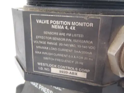 USED WESTLOCK VALVE POSITION MONITOR W/ ADVANTAGE SPRING-TO-CLOS