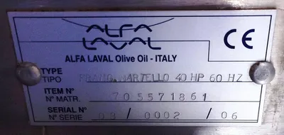 Alfa-Laval Complete 8-10 TPH Olive Oil Processing Line.