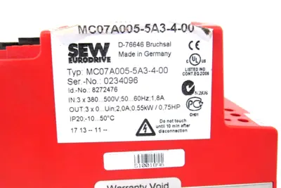 USED SEW EURODRIVE MC07A005-5A3-4-00 AC DRIVE MC07A0055A3400