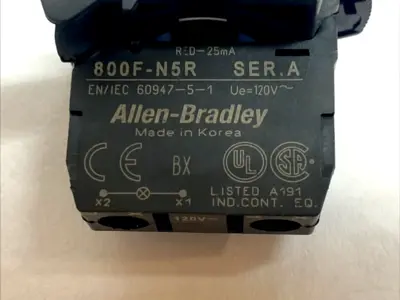 USED ALLEN-BRADLEY BLUE 22MM PILOT LIGHT W/ 800F‑N5R 120V