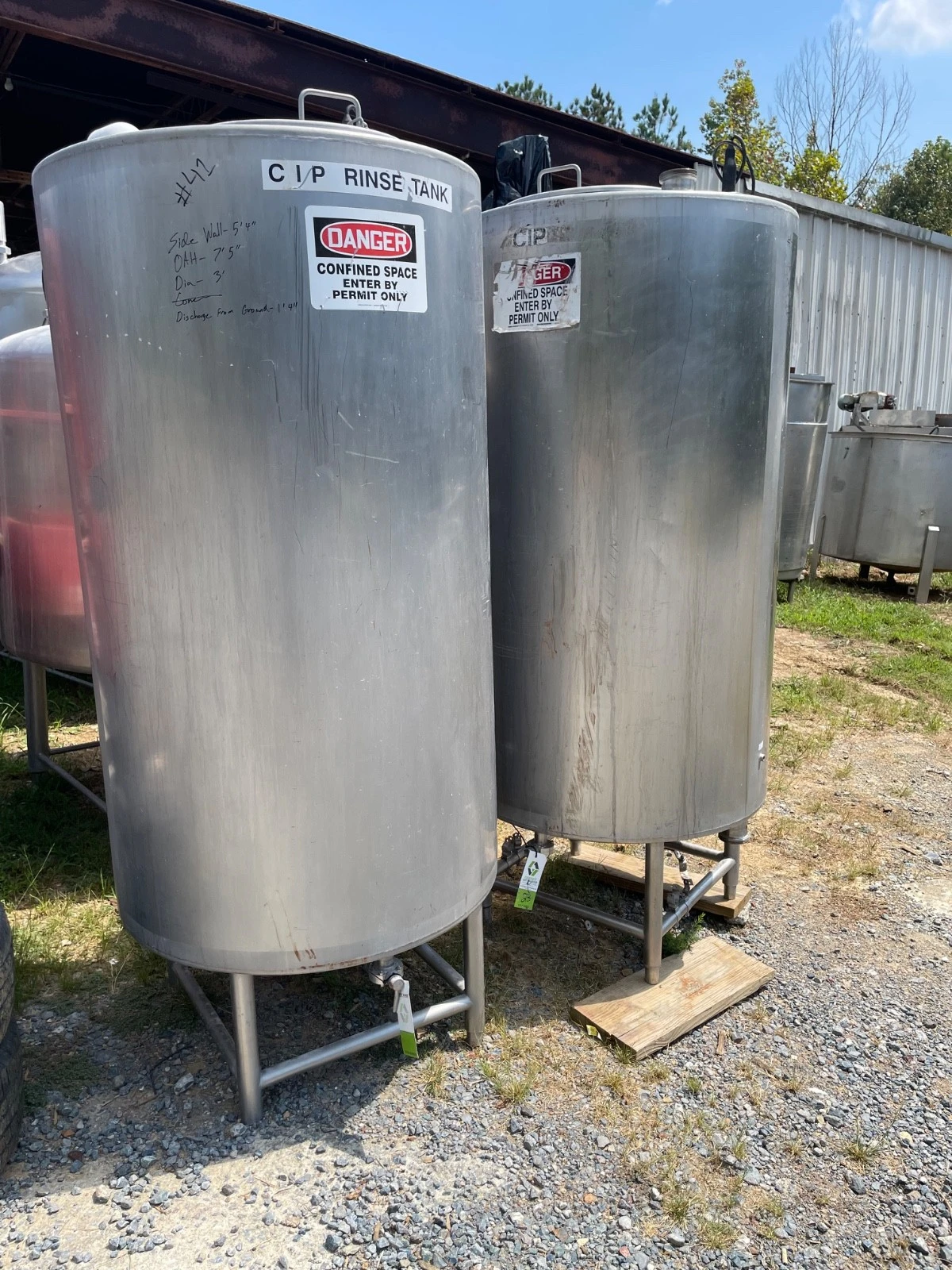 Quanity 2 Stainless Steel CIP Tanks, 200 Gallons each. 90” High x 30” diameter