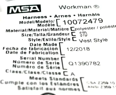 NEW MSA 10072479 SAFETY VEST STYLE HARNESS