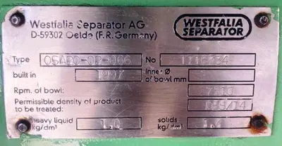 (2) Westfalia OSA 20-02-066 lube oil purifiers, SS.