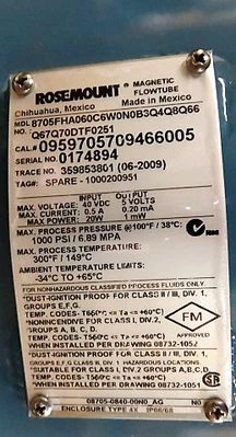 Rosemount Magnetic Flowtube Series 8700,  model 8705FHA060C6W0N0B3Q4Q8Q66, size 6"-600 , Unused Spare Room