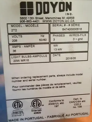 Used DOYON 2T2 Ovens British Columbia CA | Surrey Food Equipment #1325172