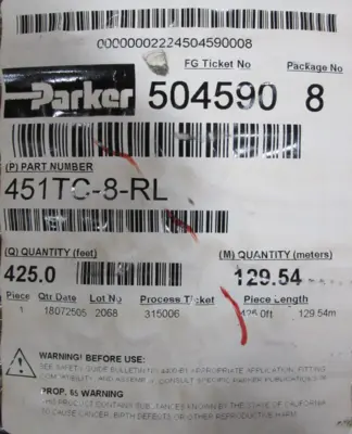 NEW PARKER 451TC-8-RL HYDRAULIC HOSE 425FT 451TC8RL