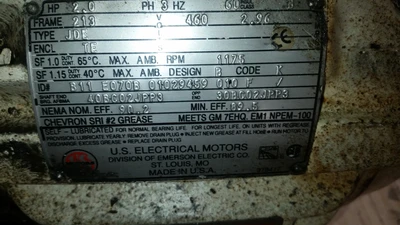 US Motors 2HP; 1175RPM; 460V; Frame: 213 B11 E070B 01029459