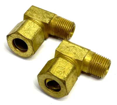 None | Brass Elbow Compression Fitting 8mm OD Tube to 7/16-20 NPT Male Thread LOT OF 2 - New Other