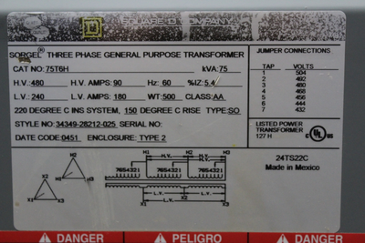 3PH General Purpose Transformer 240/480V 75 kVA