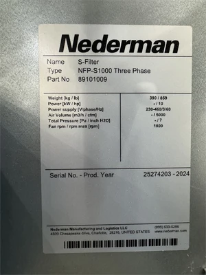 Used 2024 NEDERMAN "NFP-S1000" Dust Collectors Texas US | MachineryMax #1488374