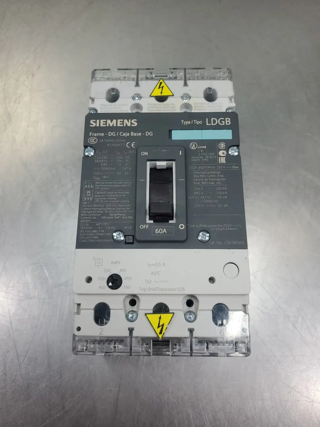 USED Siemens LDK3B060 Circuit Breaker, 60A 220-690V
